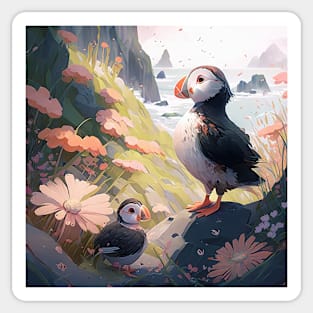 Puffin Bird Portrait Animal Painting Wildlife Outdoors Adventure Sticker